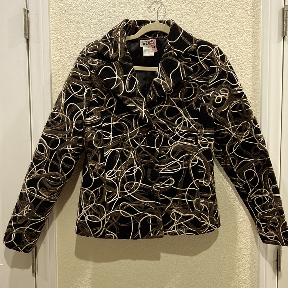 Weavz Artsy Black Collared Jacket with Brown and Ivory Ribbon Accents